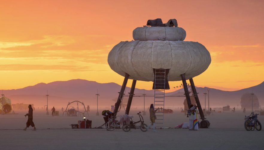 The Fluffy Cloud at sunset on the playa